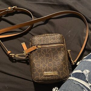Relic Brown Tan Monogram Crossbody Phone Pouch